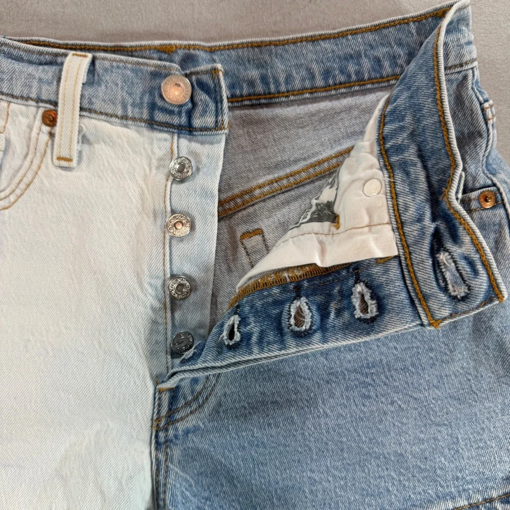 Levi's 501 Two-Tone Denim Shorts Women's 27 Blue White Button Fly